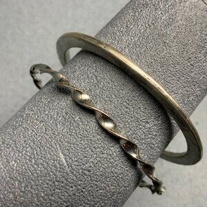 Bangle Bracelets Lot Flat Twisted Silver Rustic Chic Lightweight Retro Vintage